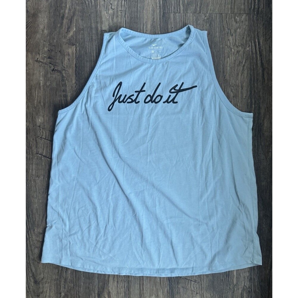 NIKE JUST DO IT Light Blue/Blk SLEEVELESS TANK TOP Running Gym Shirt Women's XL